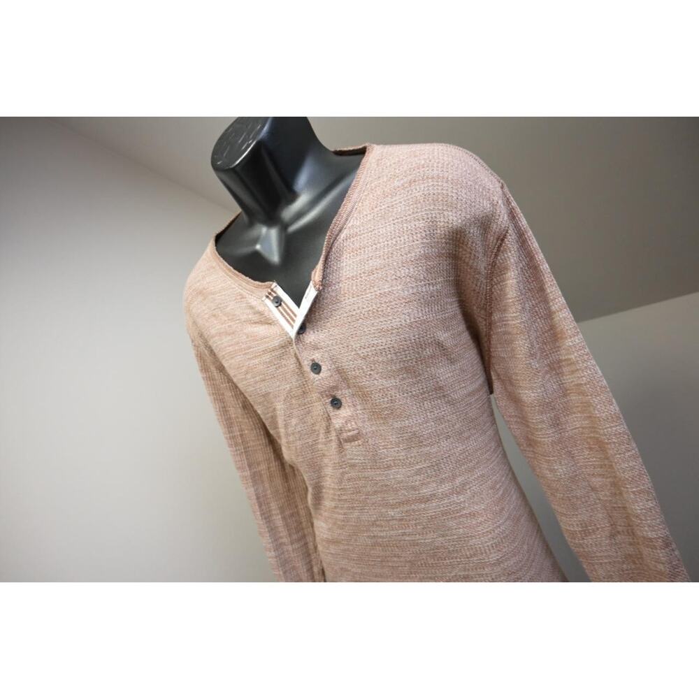 Express Henley Light Weight Sweater Loose Knit Brown White Mens Size XL